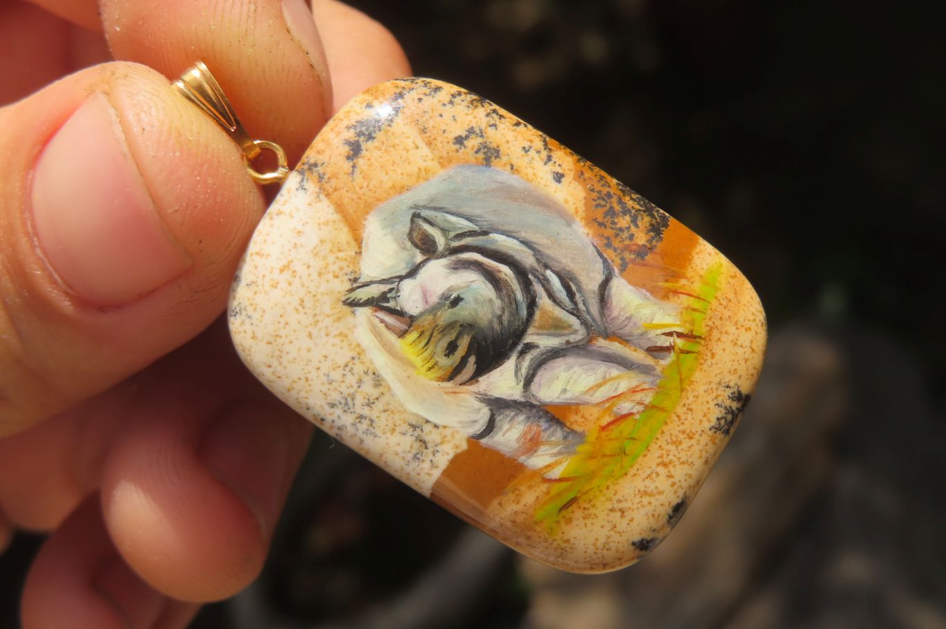 Polished Picture Stone Pendant with Hand Painted Rhinos - Sold Per Item - From Namibia - Toprock Gemstones and Minerals 