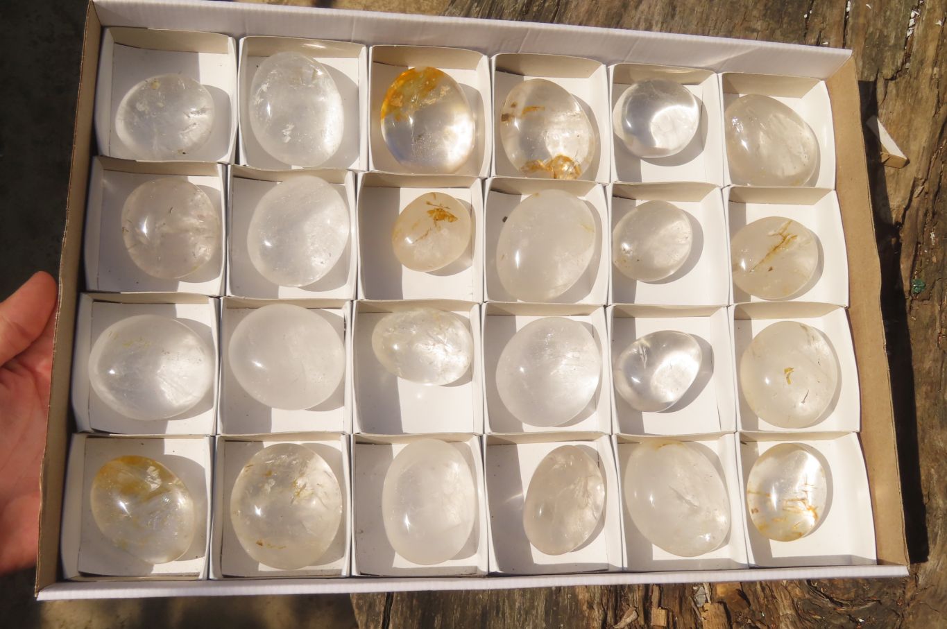 Polished Clear Quartz Palm Stones x 24 From Madagascar - Toprock Gemstones and Minerals 