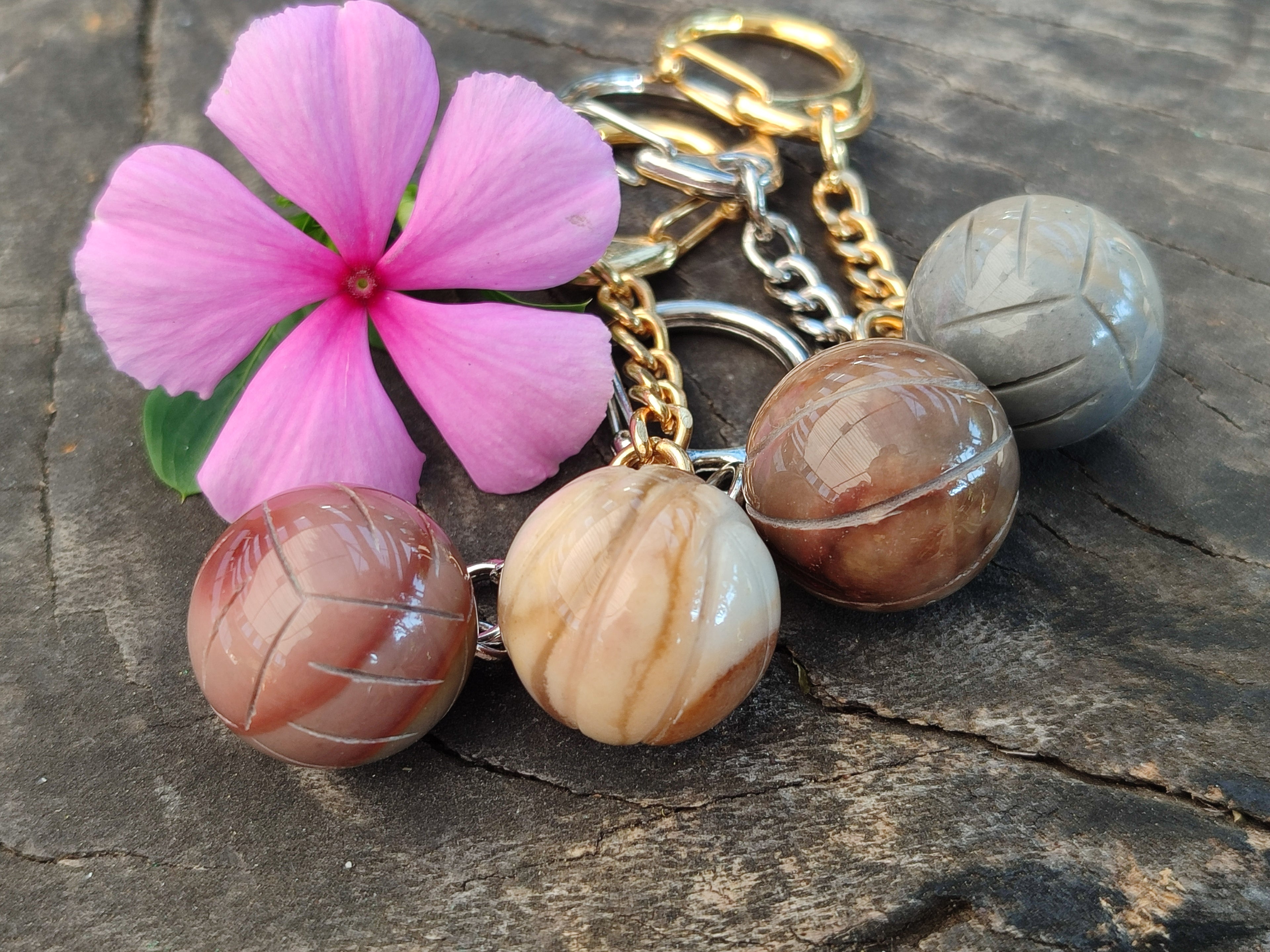 Hand Made Polychrome Jasper Volleyball Keyring - sold per item - From Madagascar - Toprock Gemstones and Minerals 