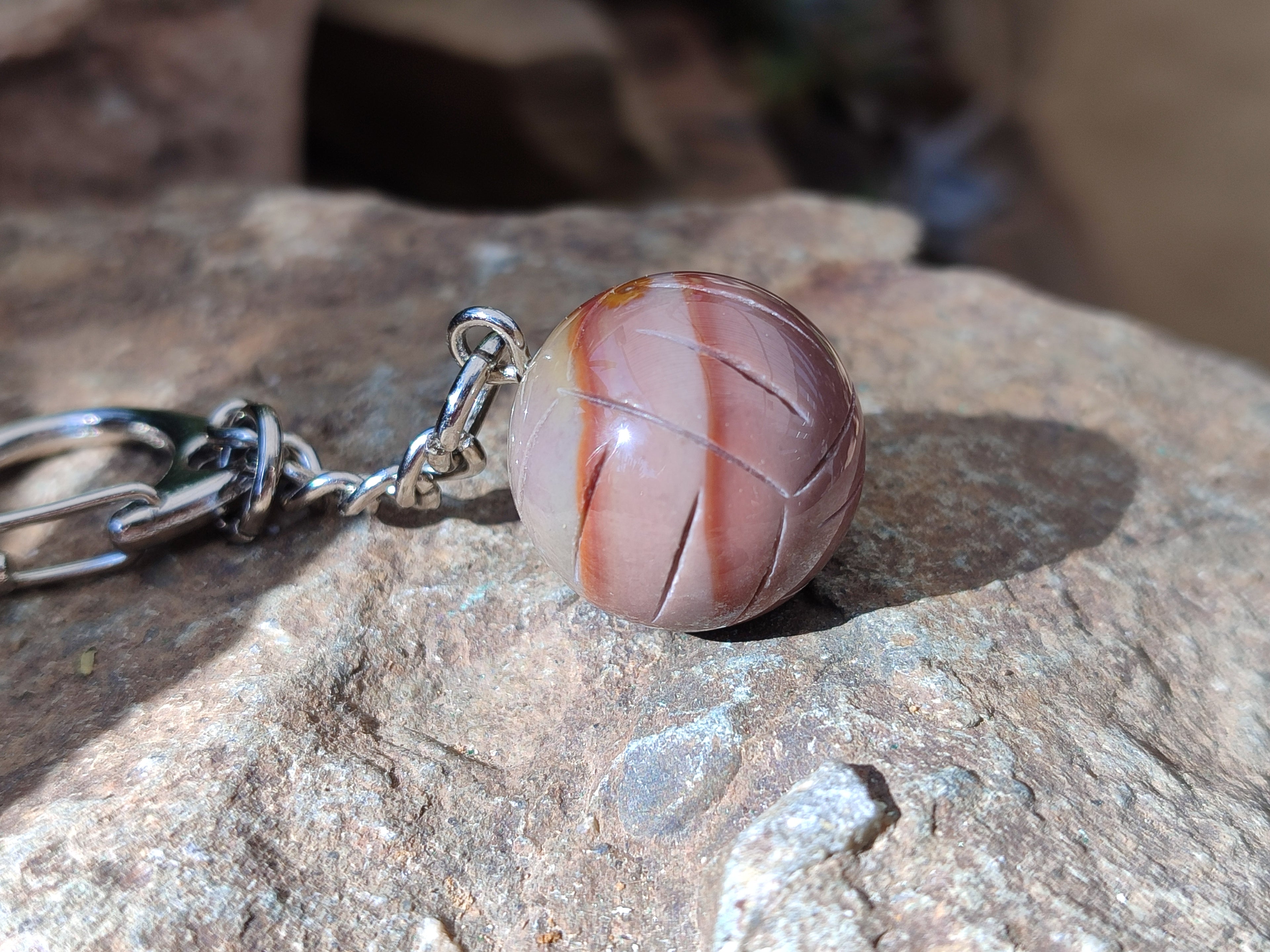 Hand Made Polychrome Jasper Volleyball Keyring - sold per item - From Madagascar - Toprock Gemstones and Minerals 