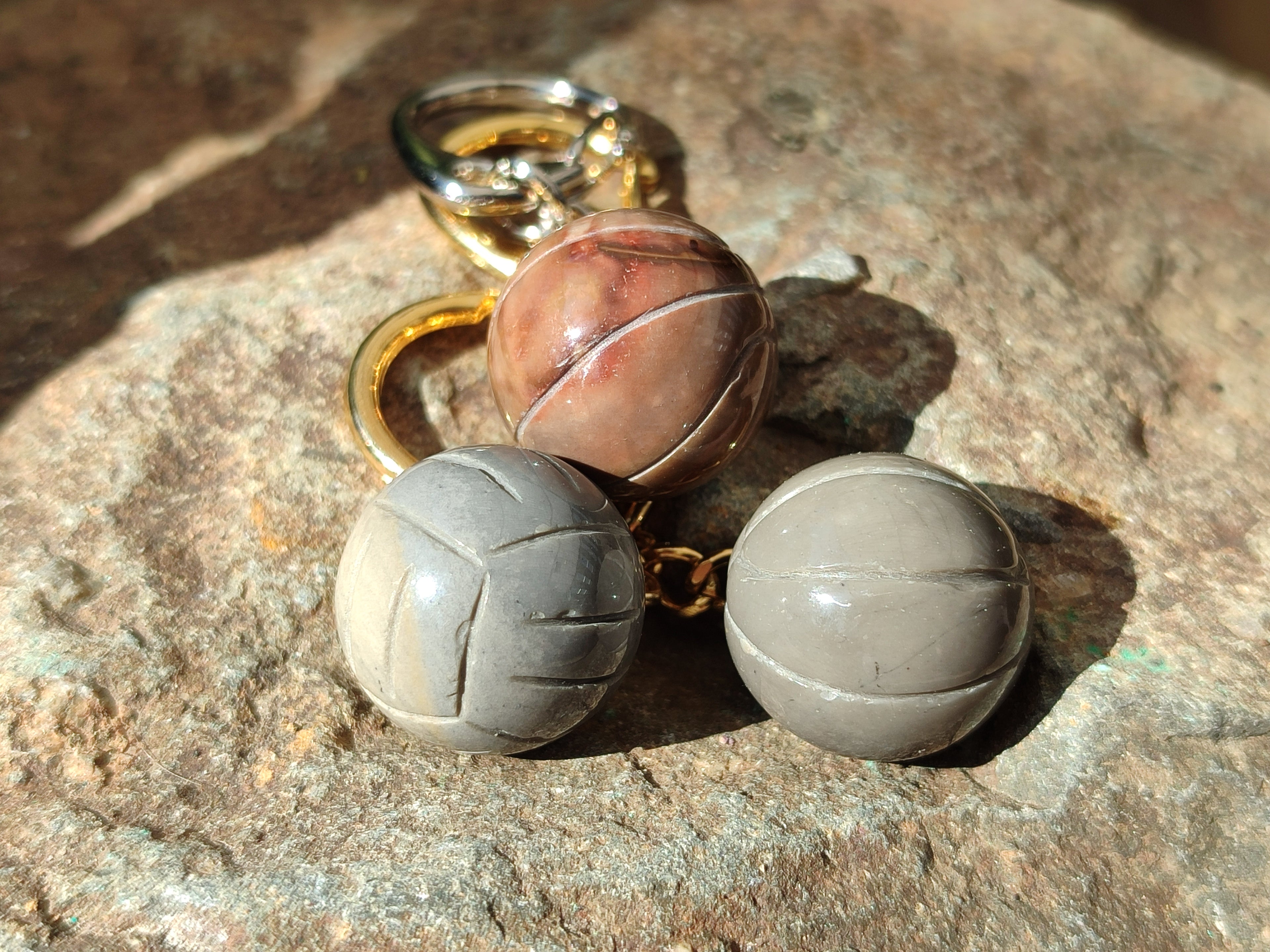 Hand Made Polychrome Jasper Volleyball Keyring - sold per item - From Madagascar - Toprock Gemstones and Minerals 