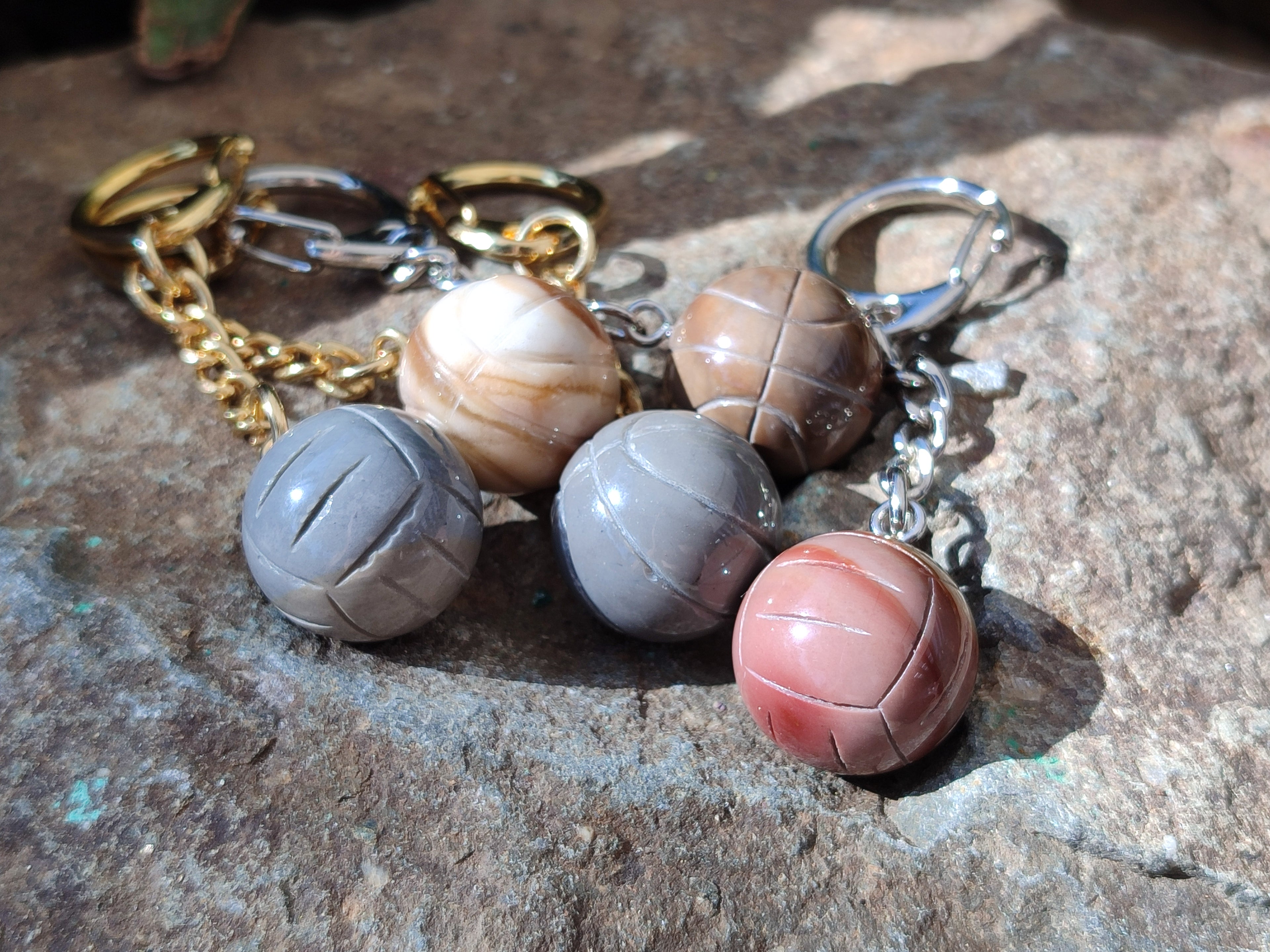 Hand Made Polychrome Jasper Volleyball Keyring - sold per item - From Madagascar - Toprock Gemstones and Minerals 