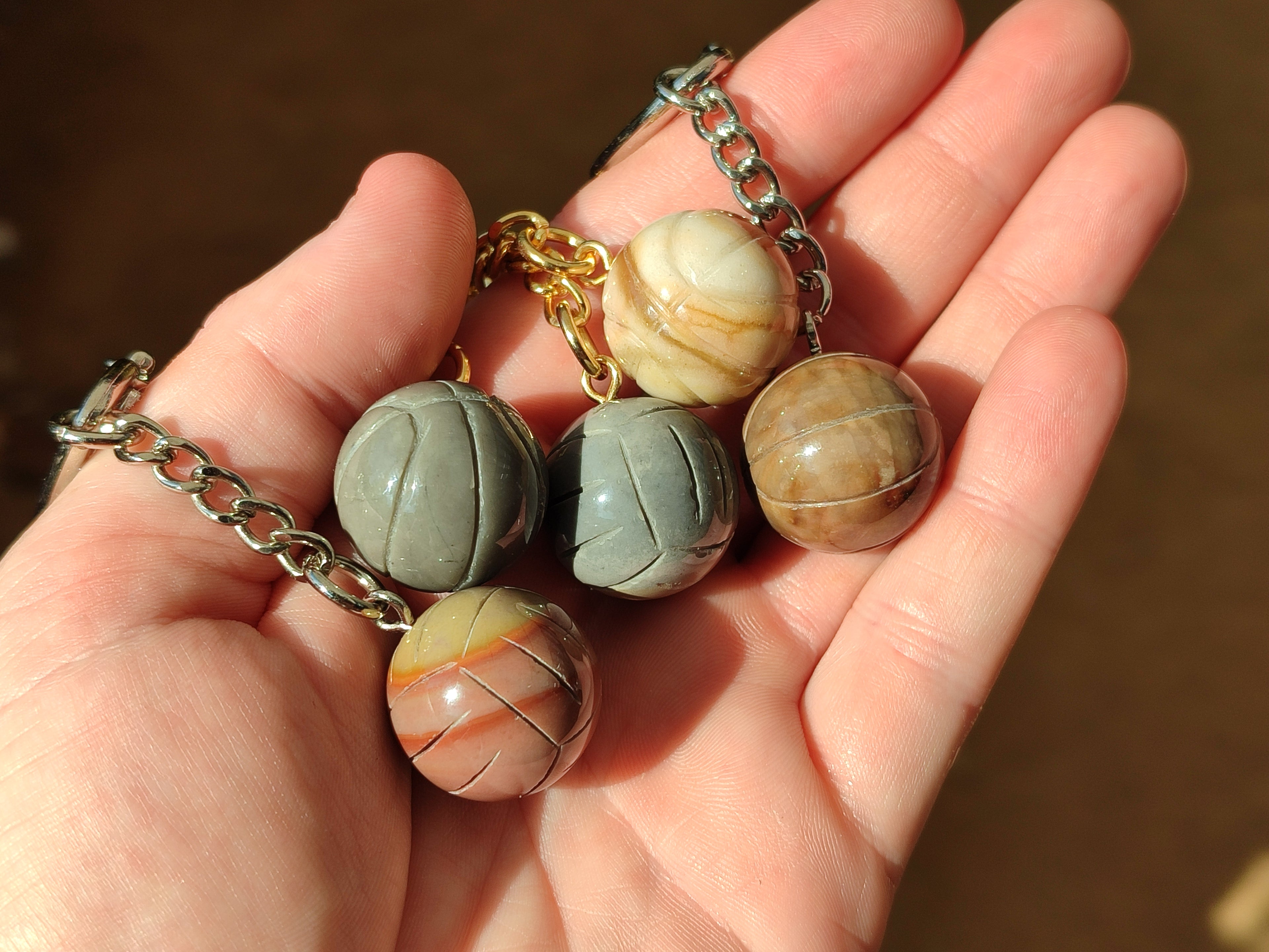 Hand Made Polychrome Jasper Volleyball Keyring - sold per item - From Madagascar - Toprock Gemstones and Minerals 