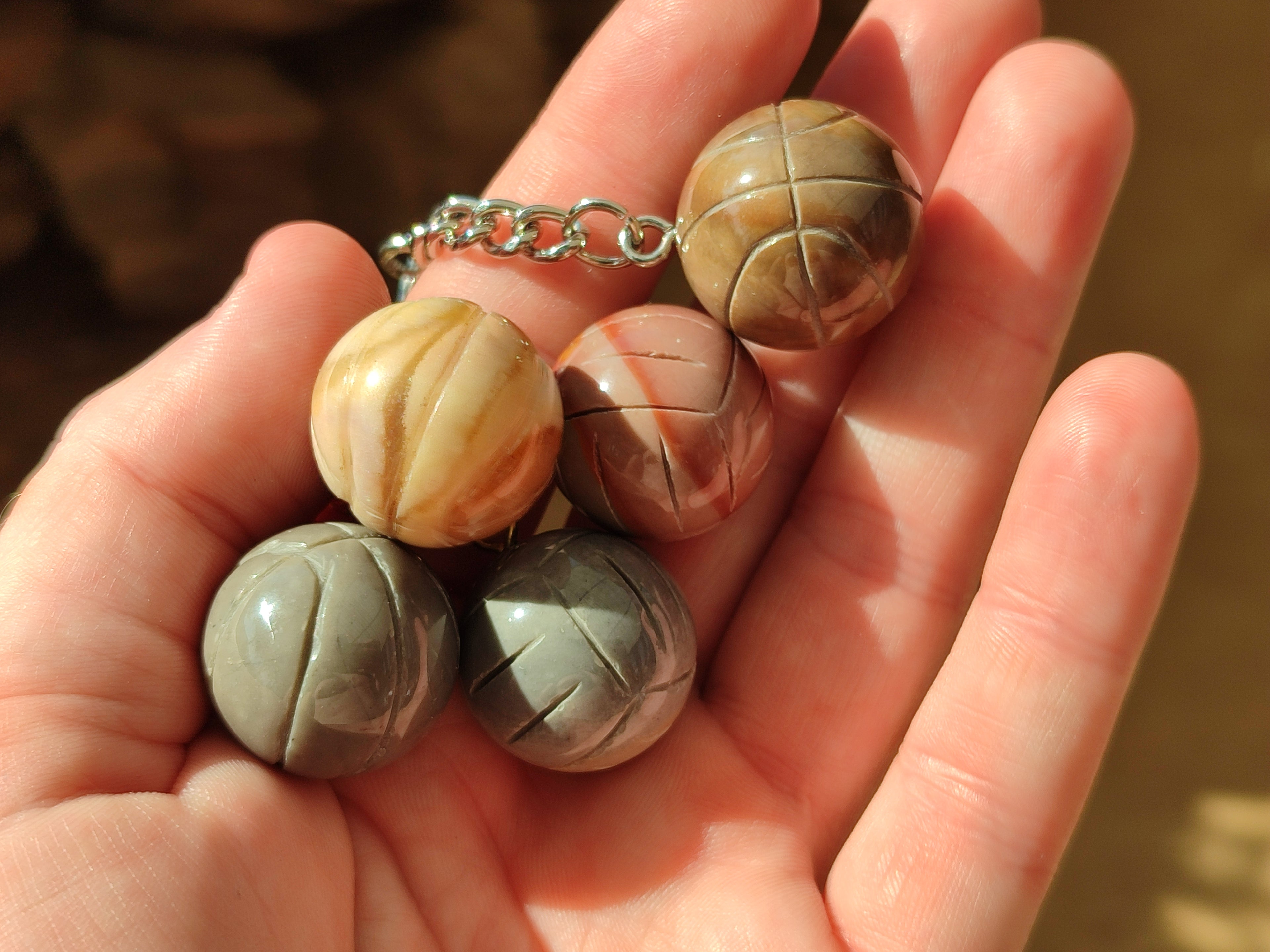 Hand Made Polychrome Jasper Volleyball Keyring - sold per item - From Madagascar - Toprock Gemstones and Minerals 