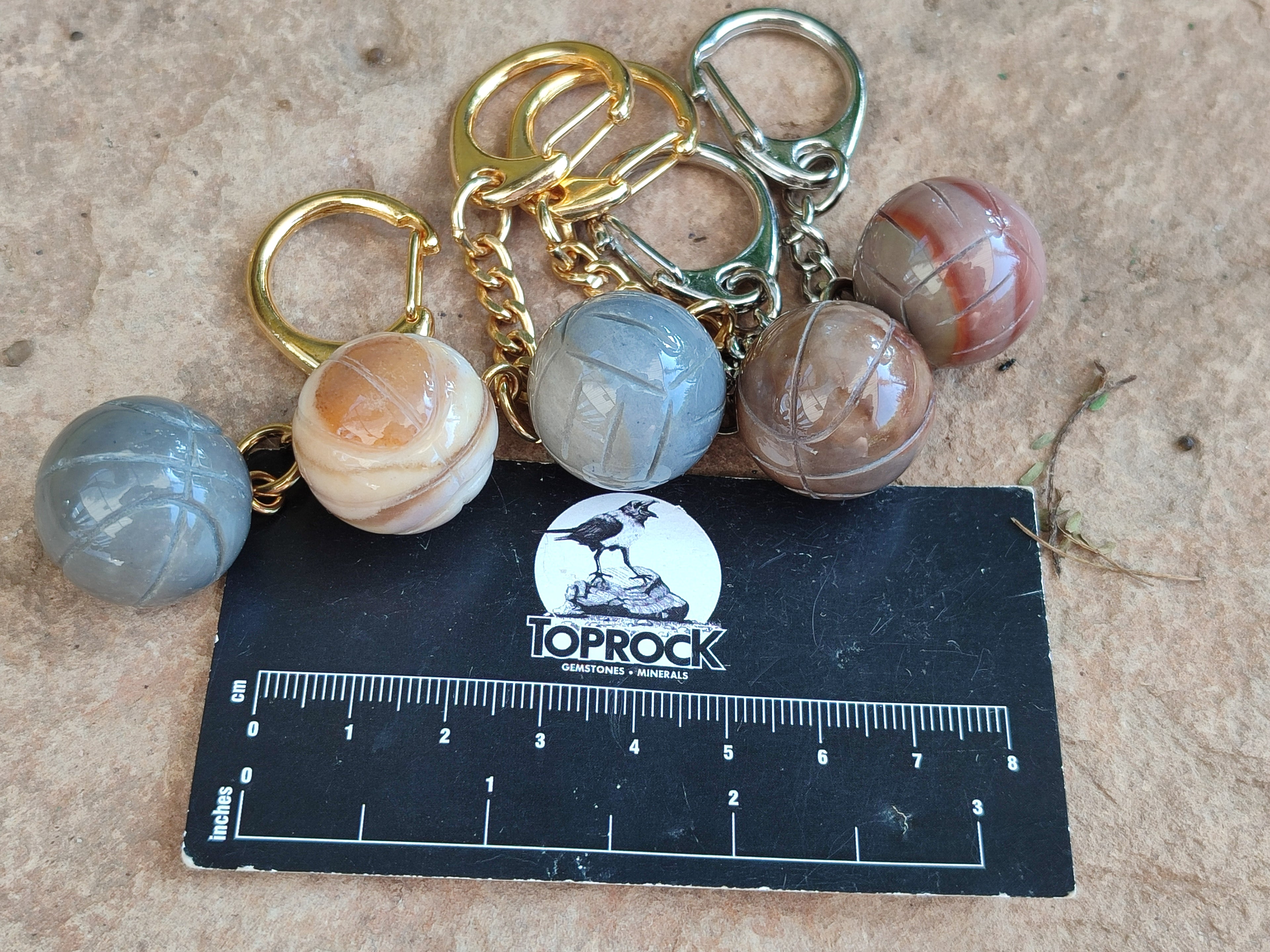 Hand Made Polychrome Jasper Volleyball Keyring - sold per item - From Madagascar - Toprock Gemstones and Minerals 