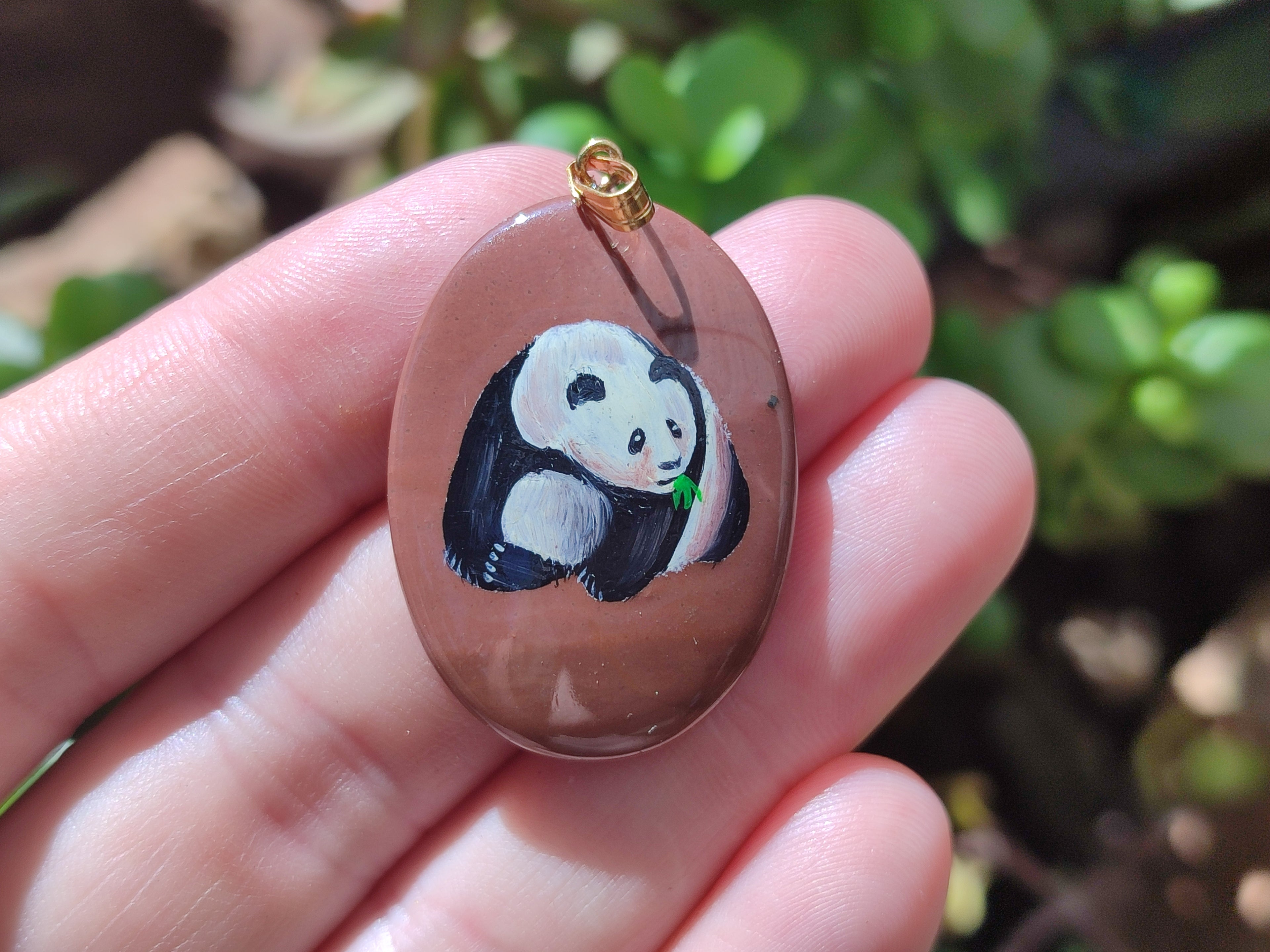 Polished Polychrome Jasper Pendant with Hand Painted Panda - sold per item - From Madagascar - Toprock Gemstones and Minerals 