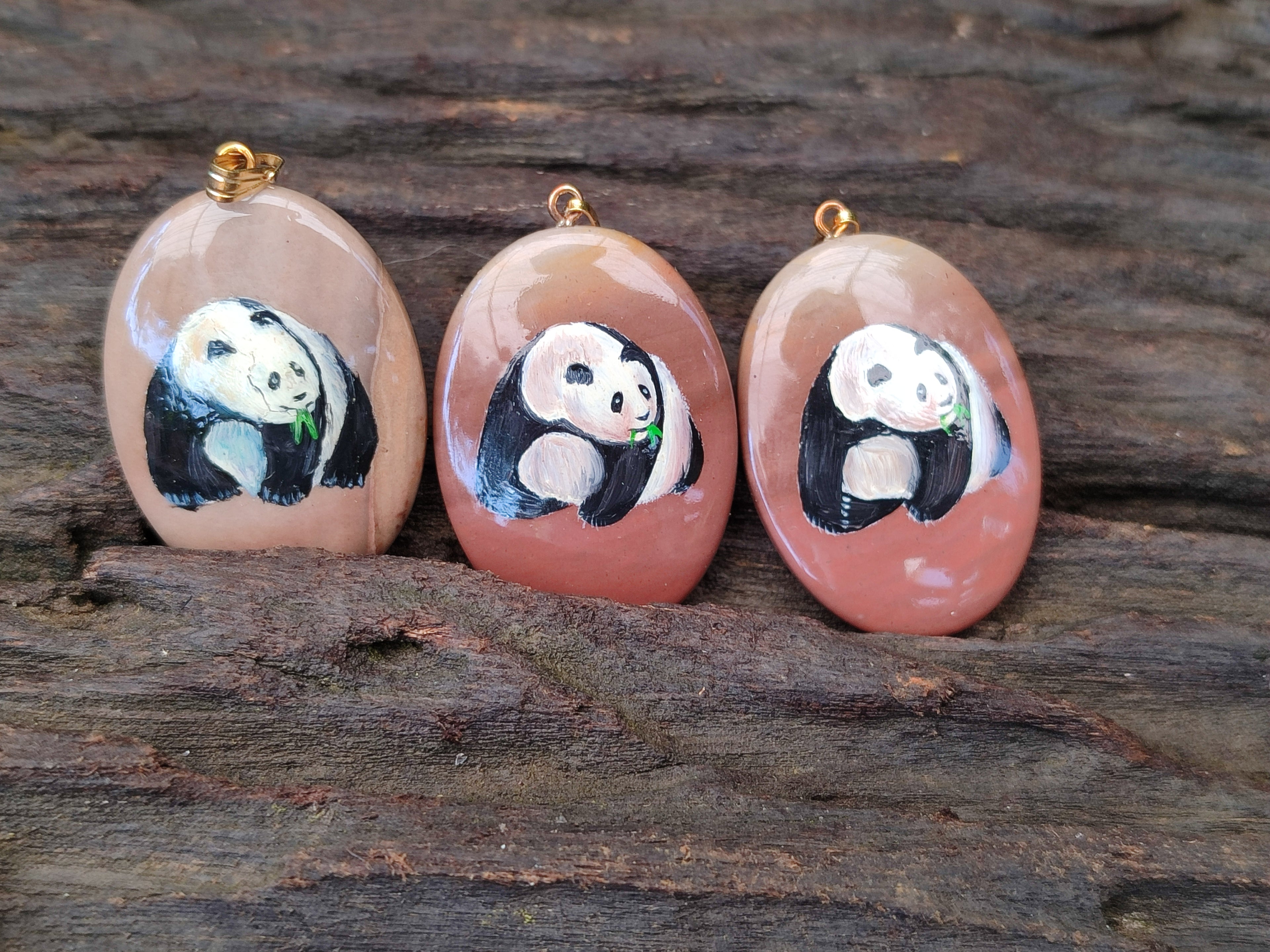 Polished Polychrome Jasper Pendant with Hand Painted Panda - sold per item - From Madagascar - Toprock Gemstones and Minerals 