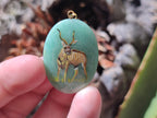Polished Aventurine Pendant with Hand Painted Kudu - Sold Per Item - From Zimbabwe - Toprock Gemstones and Minerals 