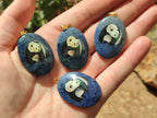 Polished Dumortierite Pendants with Hand Painted Panda- sold per item - From Mozambique - Toprock Gemstones and Minerals 