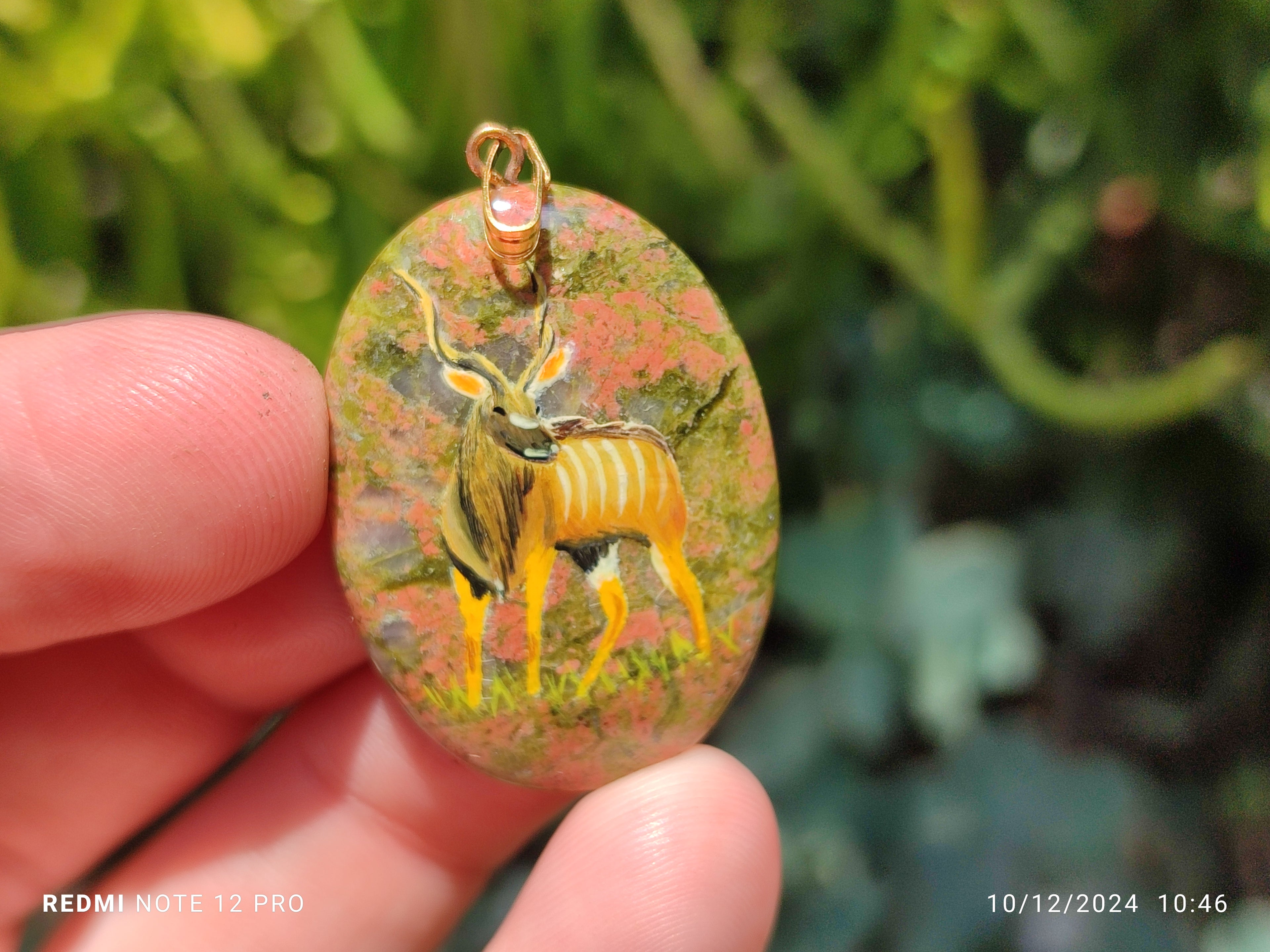 Polished Unakite Pendant with Hand Painted Kudu - Sold Per Item - From South Africa - Toprock Gemstones and Minerals 