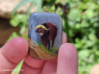 Polished Polychrome Jasper Pendant with Hand Painted Buffalo - sold per item - From Madagascar - Toprock Gemstones and Minerals 