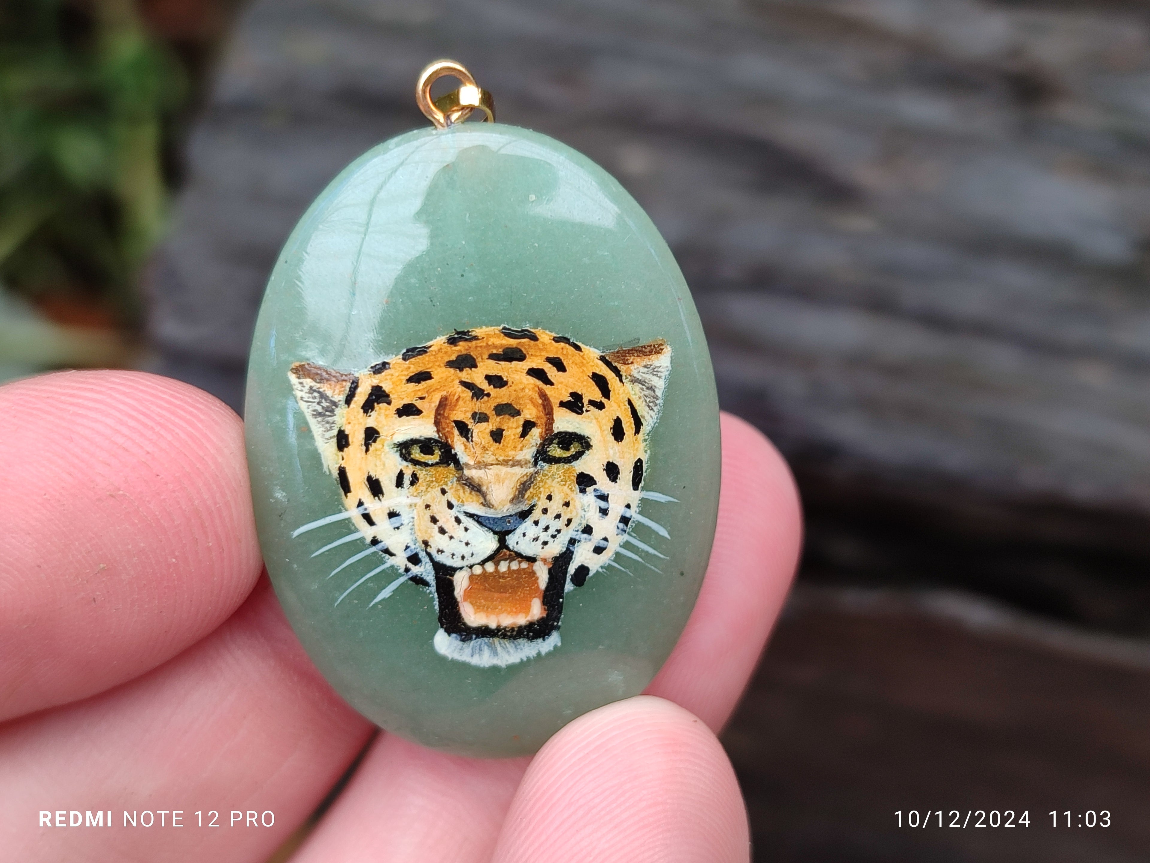 Polished Aventurine Pendant with Hand Painted Leopard - Sold Per Item - From Zimbabwe - Toprock Gemstones and Minerals 
