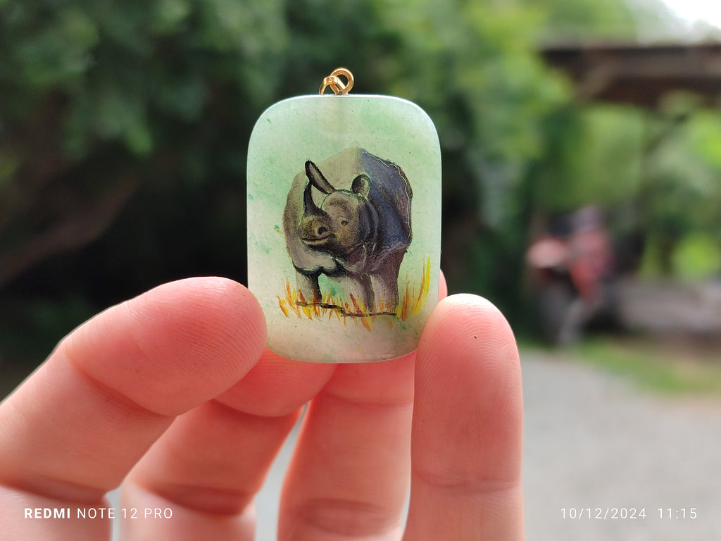 Polished Aventurine Pendant with Hand Painted Rhino - Sold Per Item - From Zimbabwe - Toprock Gemstones and Minerals 