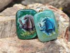 Polished Aventurine Pendant with Hand Painted Rhino - Sold Per Item - From Zimbabwe - Toprock Gemstones and Minerals 