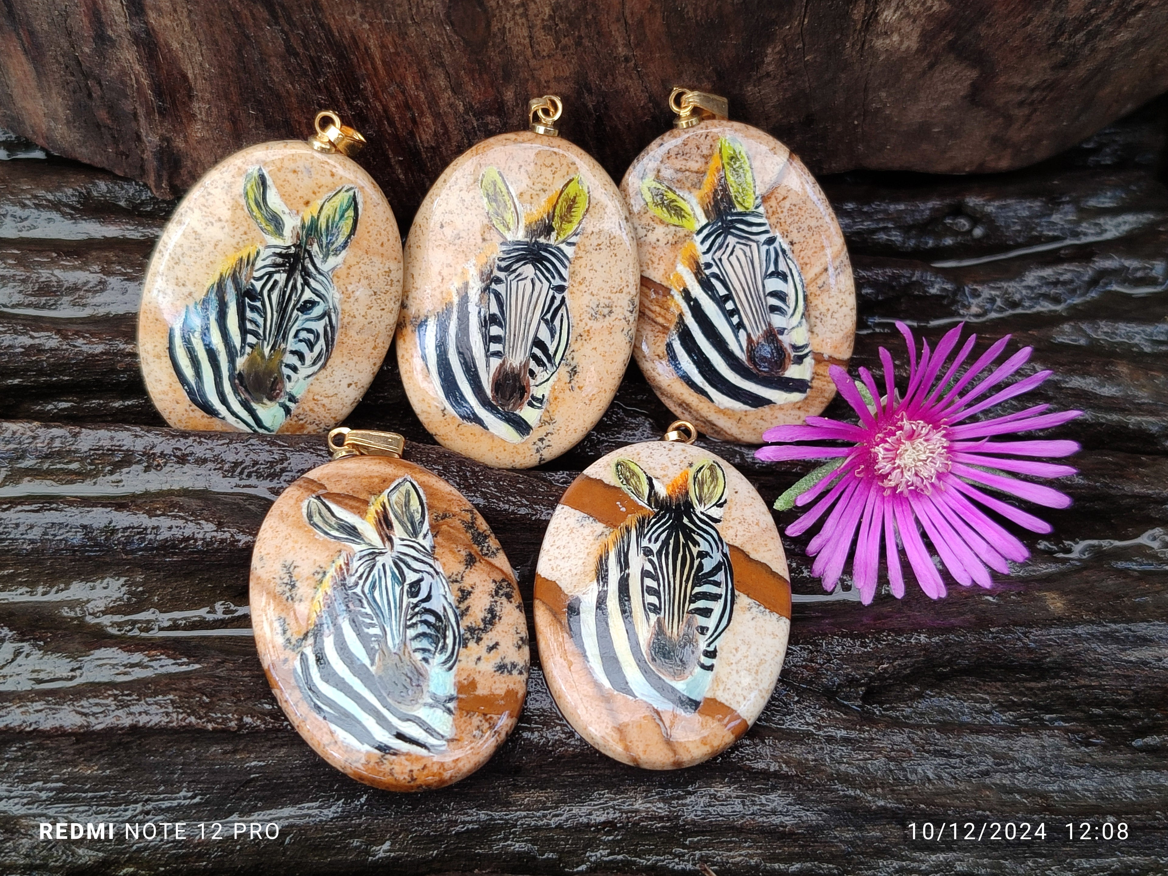 Polished Picture Stone Pendant with Hand Painted Zebra - Sold Per Item - From Namibia - Toprock Gemstones and Minerals 