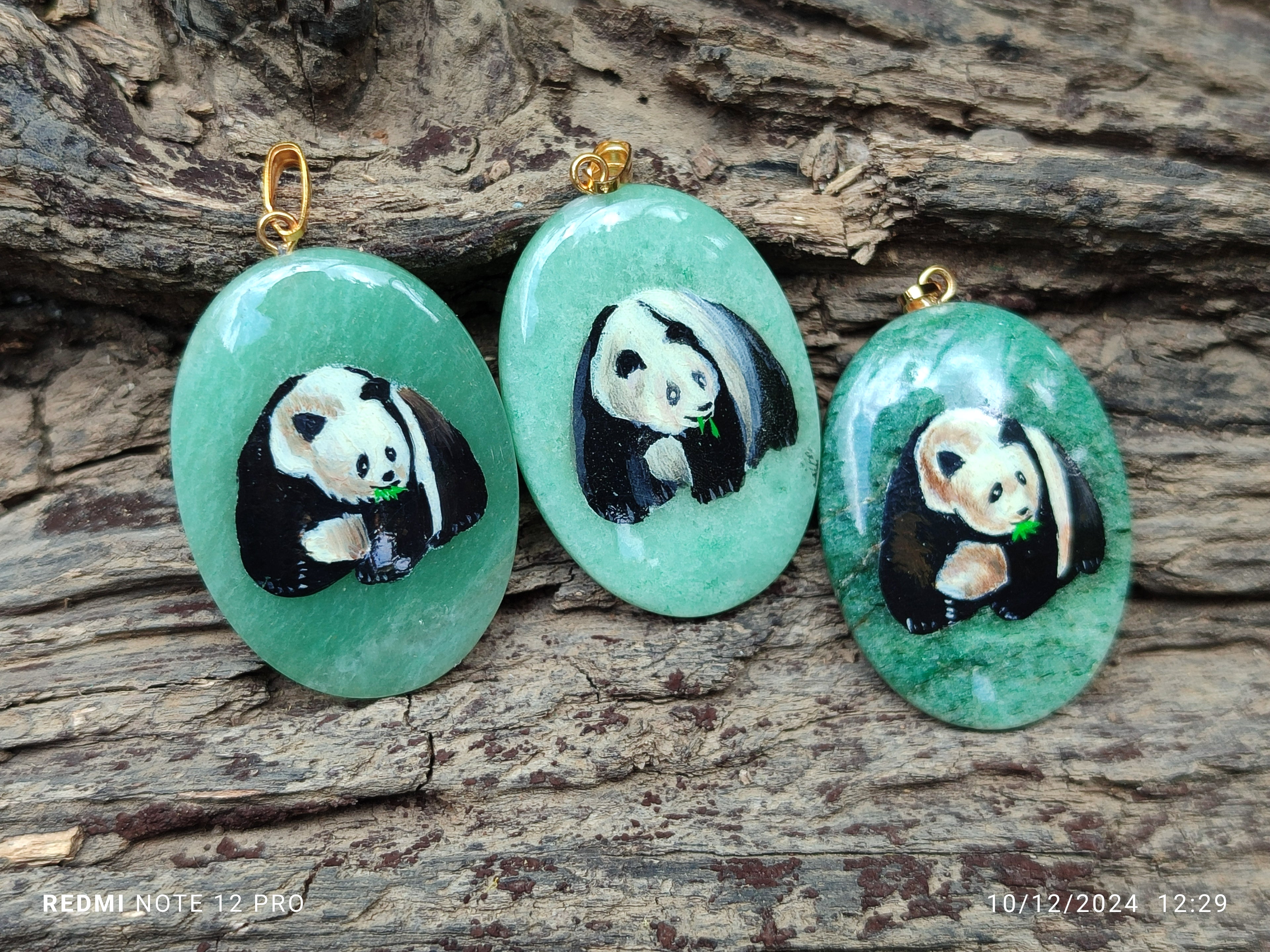 Polished Aventurine Pendant with Hand Painted Panda - Sold Per Item - From Zimbabwe - Toprock Gemstones and Minerals 