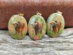 Polished Unakite Pendant with Hand Painted Buffalo - Sold Per Item - From South Africa - Toprock Gemstones and Minerals 