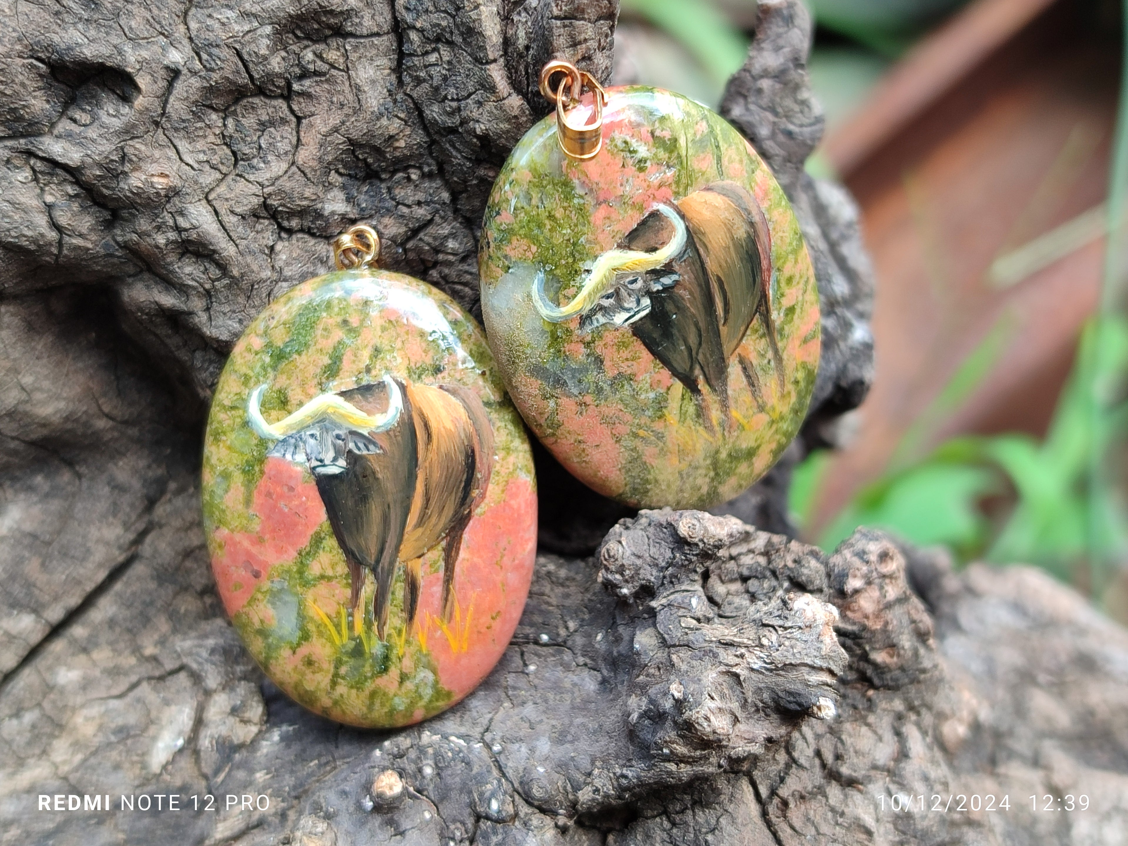 Polished Unakite Pendant with Hand Painted Buffalo - Sold Per Item - From South Africa - Toprock Gemstones and Minerals 
