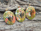 Polished Unakite Pendant with Hand Painted Buffalo - Sold Per Item - From South Africa - Toprock Gemstones and Minerals 