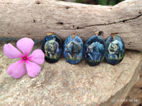 Polished Dumortierite Pendants with Hand Painted Rhino - sold per item - From Mozambique