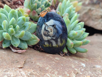 Polished Dumortierite Pendants with Hand Painted Rhino - sold per item - From Mozambique