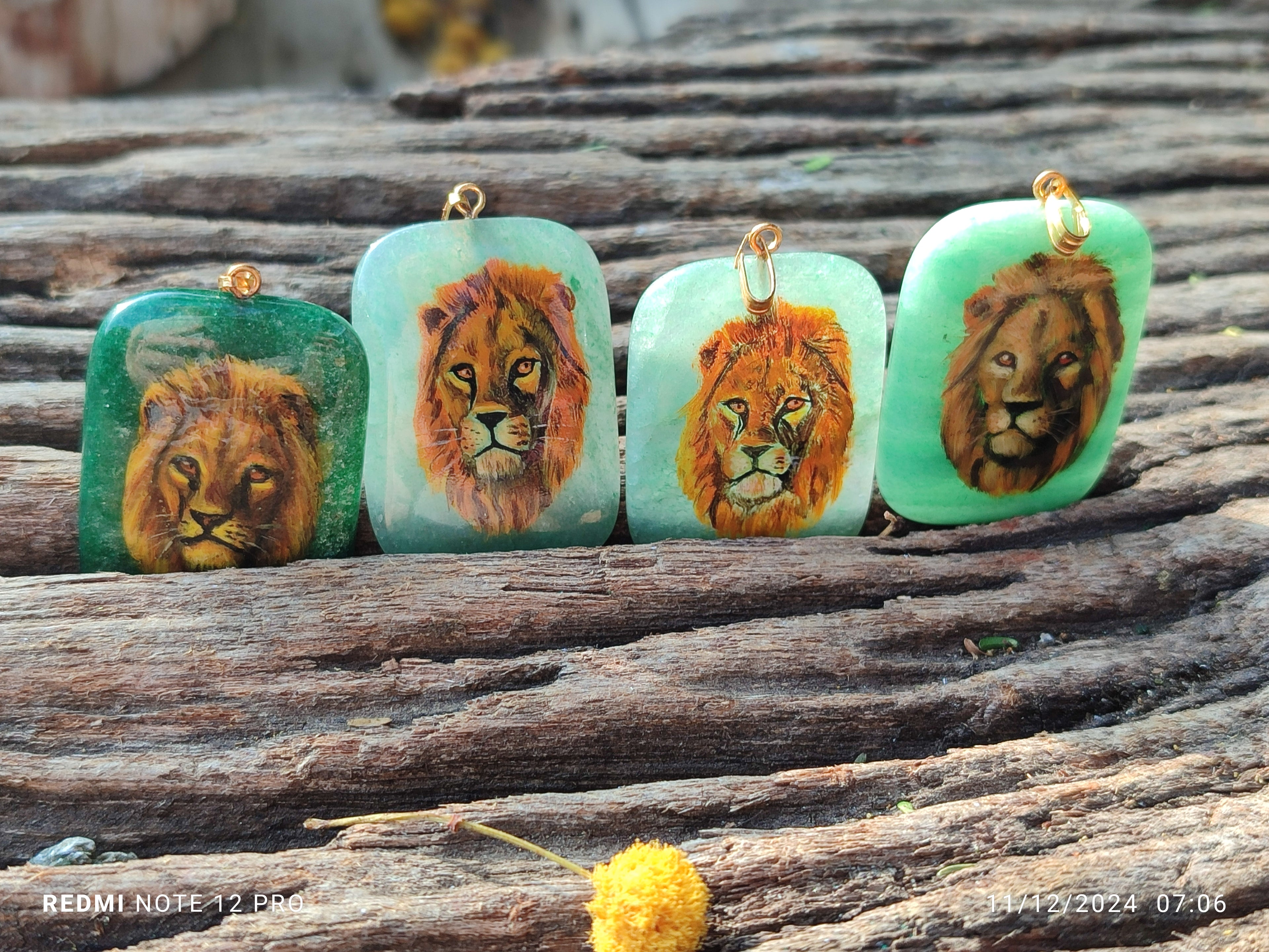 Polished Aventurine Pendant with Hand Painted Lion - Sold Per Item - From Zimbabwe - Toprock Gemstones and Minerals 