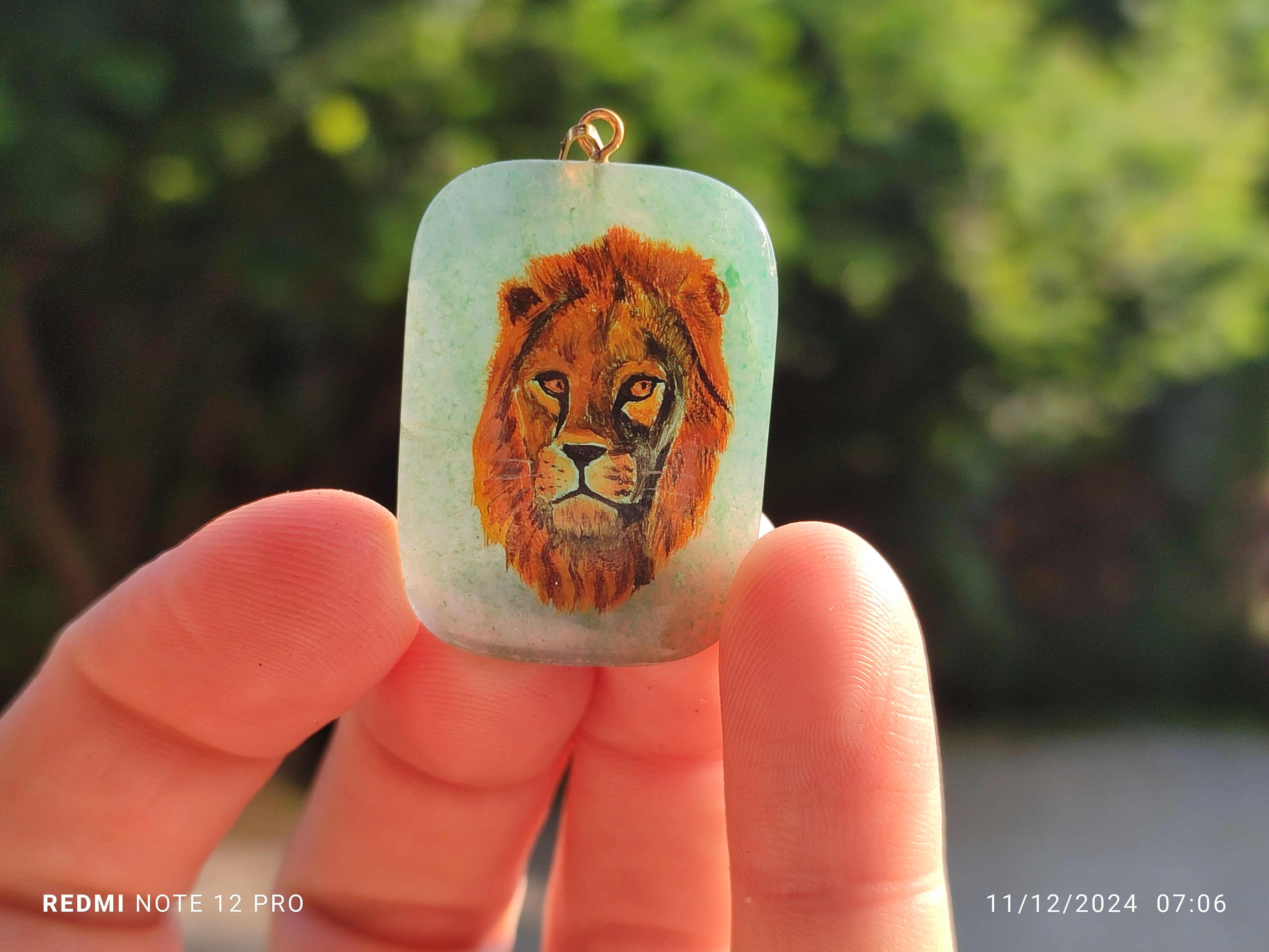 Polished Aventurine Pendant with Hand Painted Lion - Sold Per Item - From Zimbabwe - Toprock Gemstones and Minerals 
