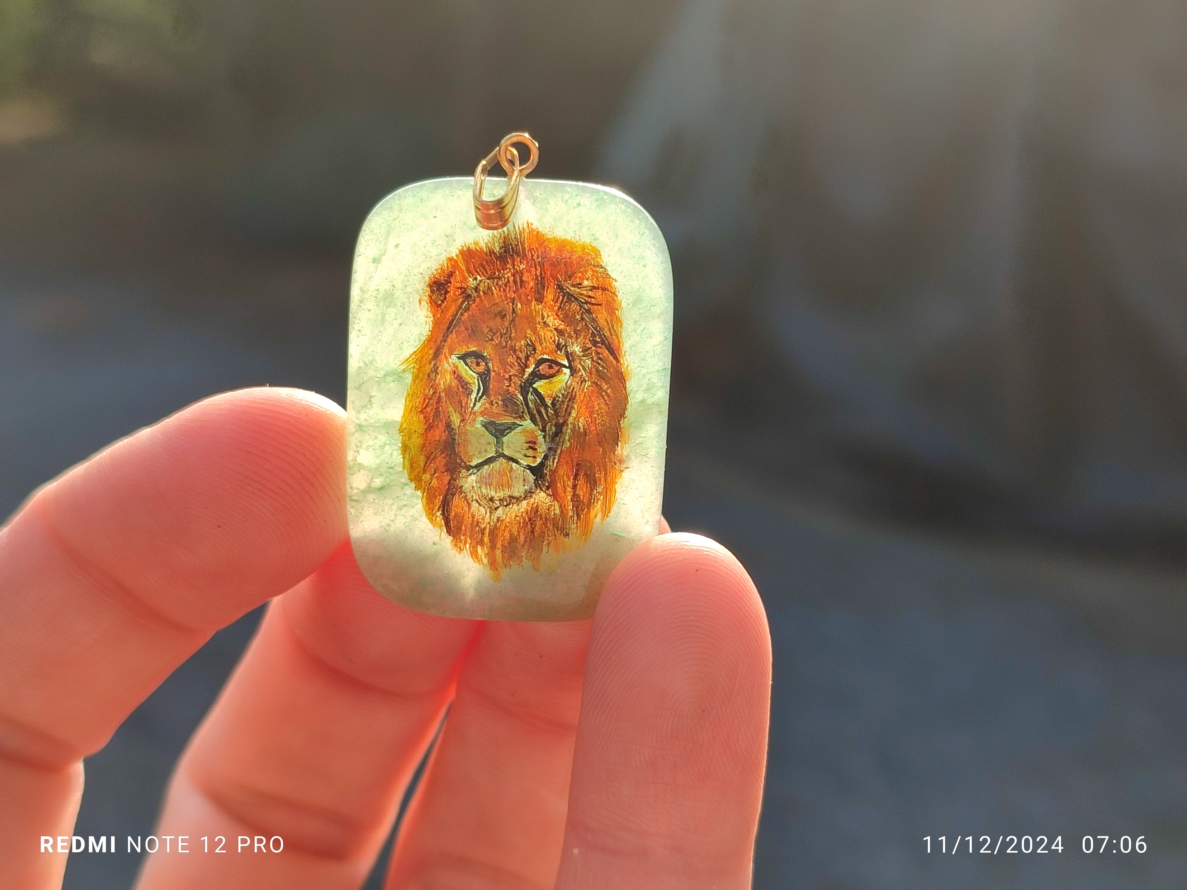 Polished Aventurine Pendant with Hand Painted Lion - Sold Per Item - From Zimbabwe - Toprock Gemstones and Minerals 