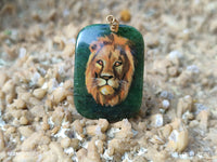Polished Aventurine Pendant with Hand Painted Lion - Sold Per Item - From Zimbabwe