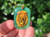 Polished Aventurine Pendant with Hand Painted Lion - Sold Per Item - From Zimbabwe