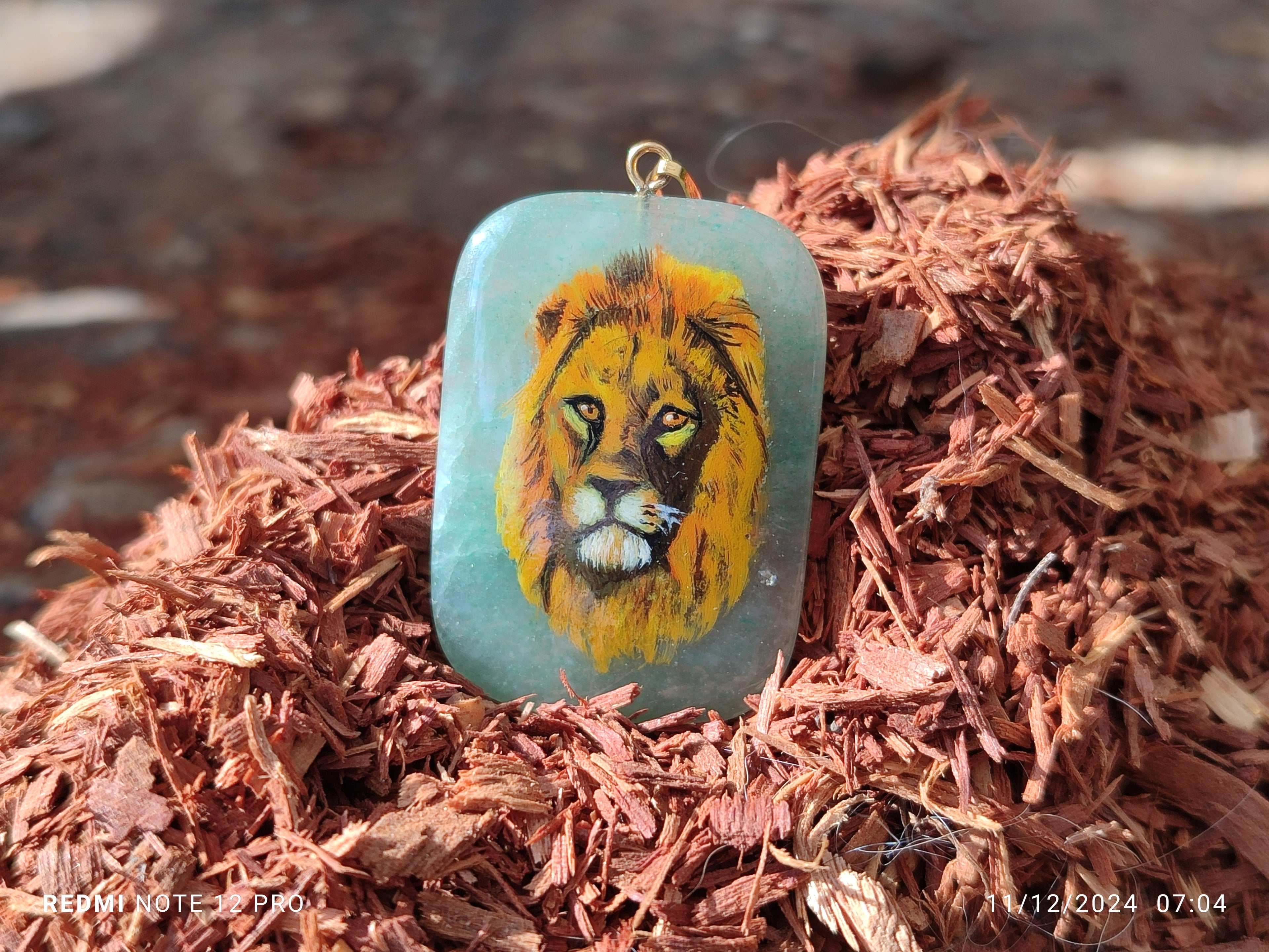 Polished Aventurine Pendant with Hand Painted Lion - Sold Per Item - From Zimbabwe - Toprock Gemstones and Minerals 