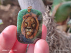 Polished Aventurine Pendant with Hand Painted Lion - Sold Per Item - From Zimbabwe - Toprock Gemstones and Minerals 