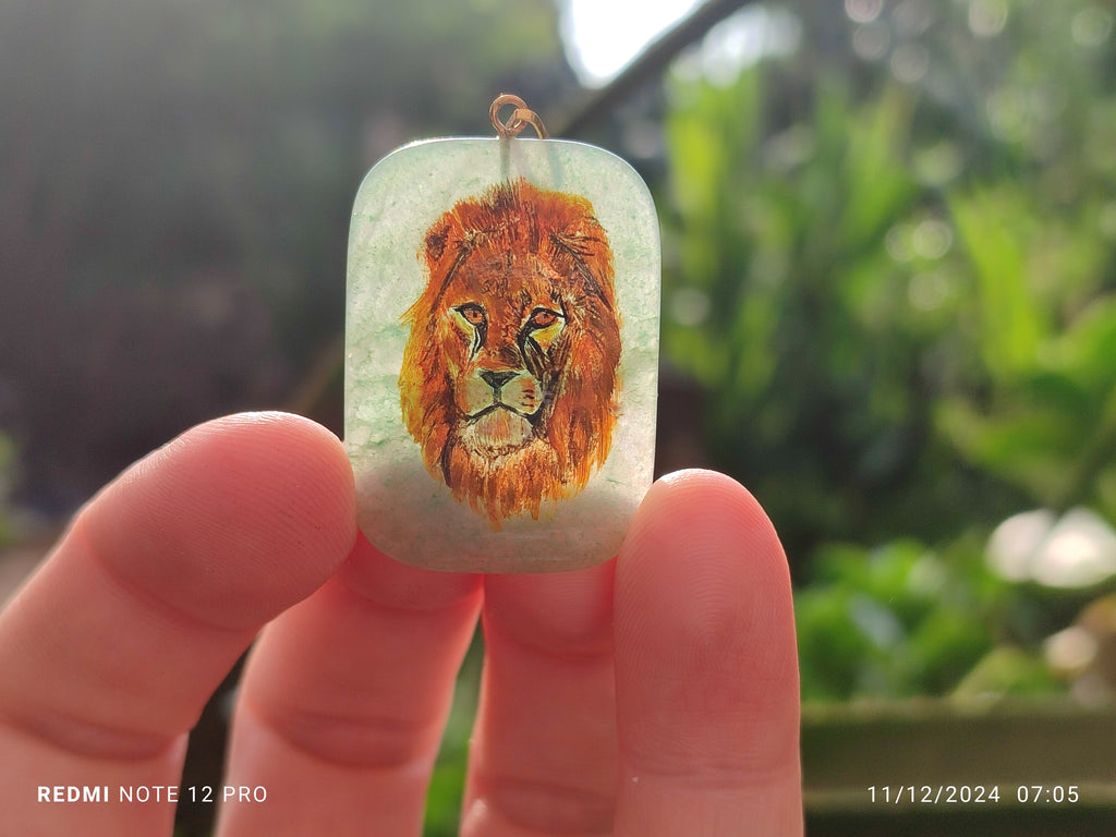Polished Aventurine Pendant with Hand Painted Lion - Sold Per Item - From Zimbabwe - Toprock Gemstones and Minerals 