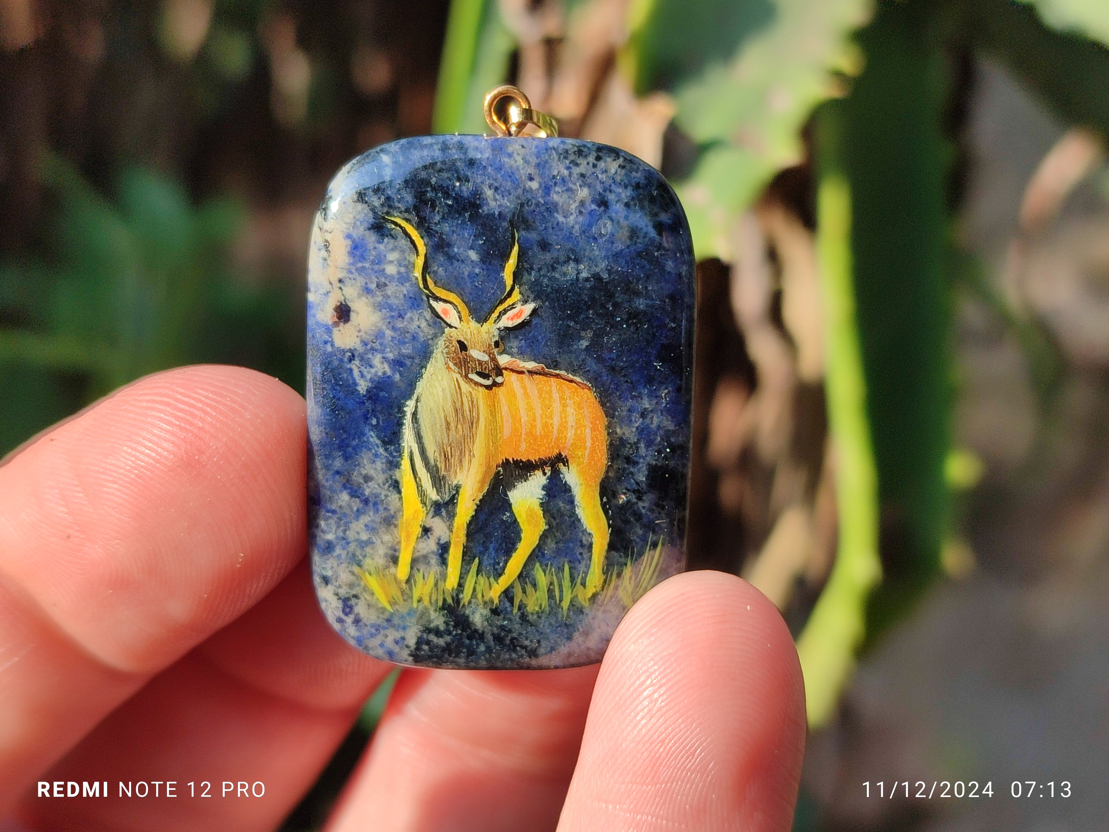 Polished Dumortierite Pendants with Hand Painted Kudu - sold per item - From Mozambique - Toprock Gemstones and Minerals 