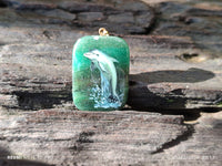 Polished Aventurine Pendant with Hand Painted Dolphin - Sold Per Item - From Zimbabwe