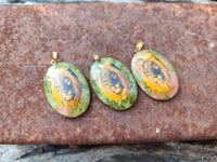 Polished Unakite Pendant with Hand Painted Lion - Sold Per Item - From South Africa