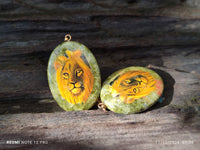 Polished Unakite Pendant with Hand Painted Lion - Sold Per Item - From South Africa