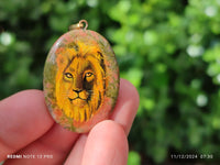 Polished Unakite Pendant with Hand Painted Lion - Sold Per Item - From South Africa