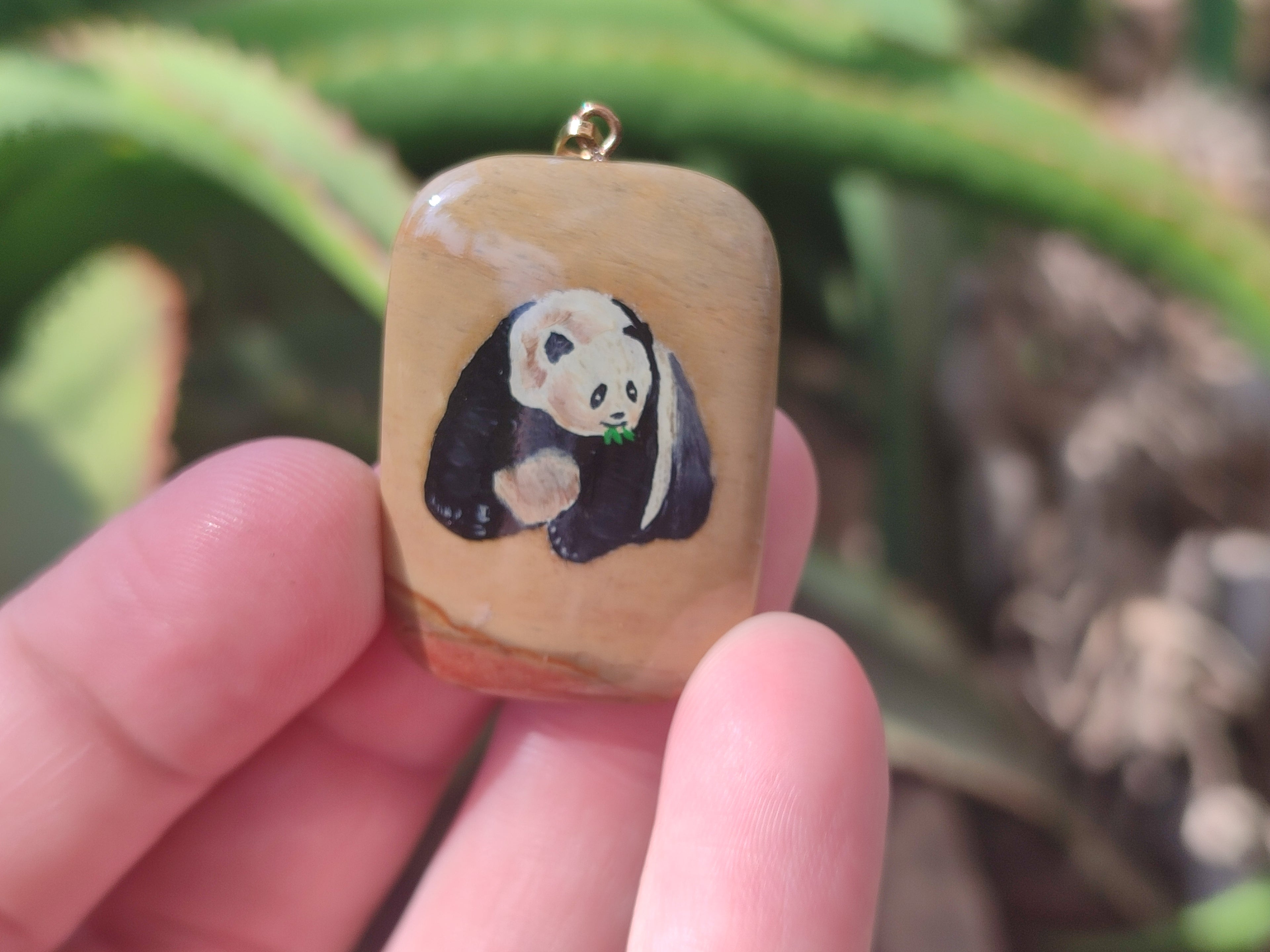 Polished Polychrome Jasper Pendant with Hand Painted Panda - sold per item - From Madagascar - Toprock Gemstones and Minerals 