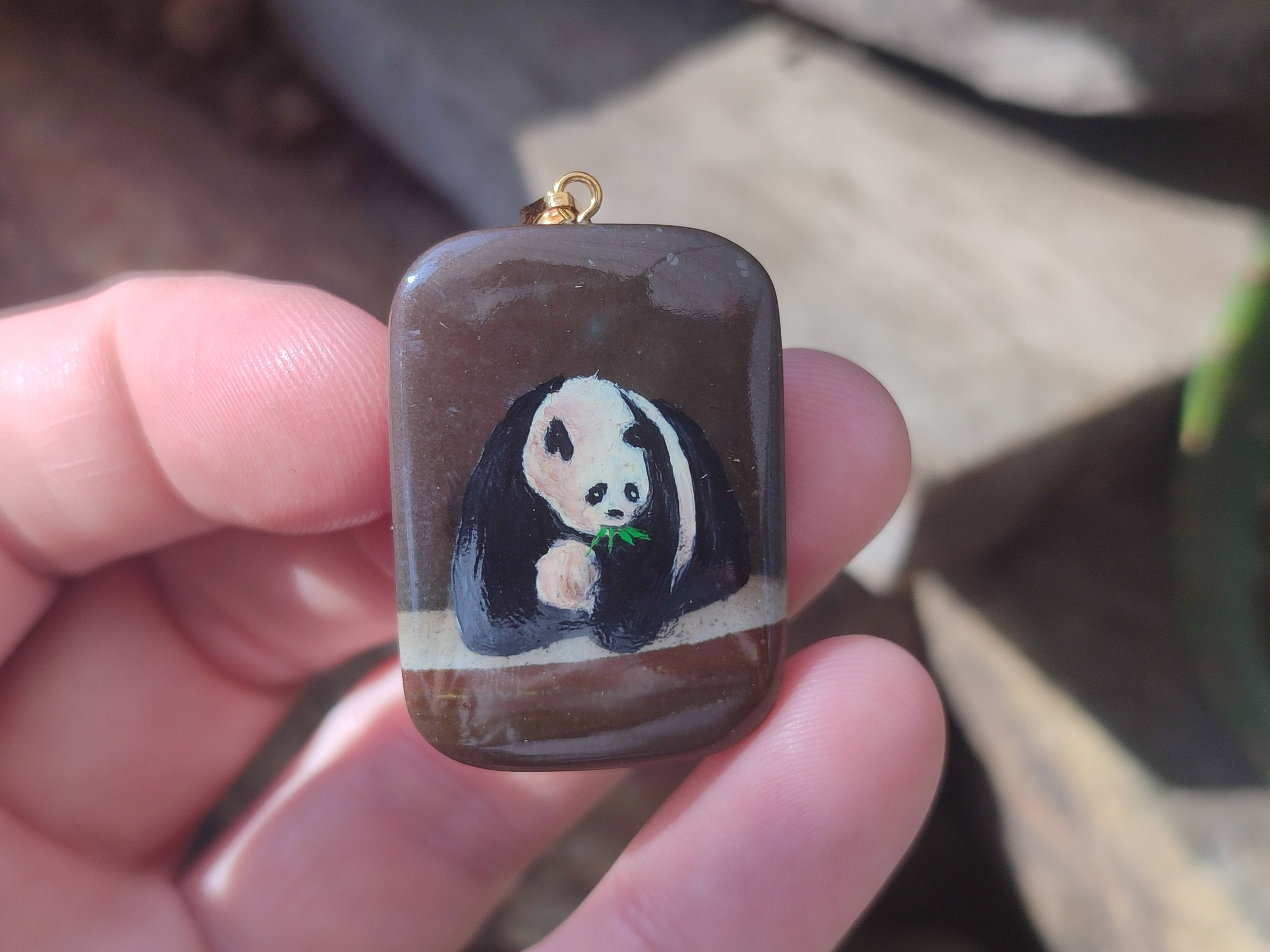 Polished Polychrome Jasper Pendant with Hand Painted Panda - sold per item - From Madagascar - Toprock Gemstones and Minerals 