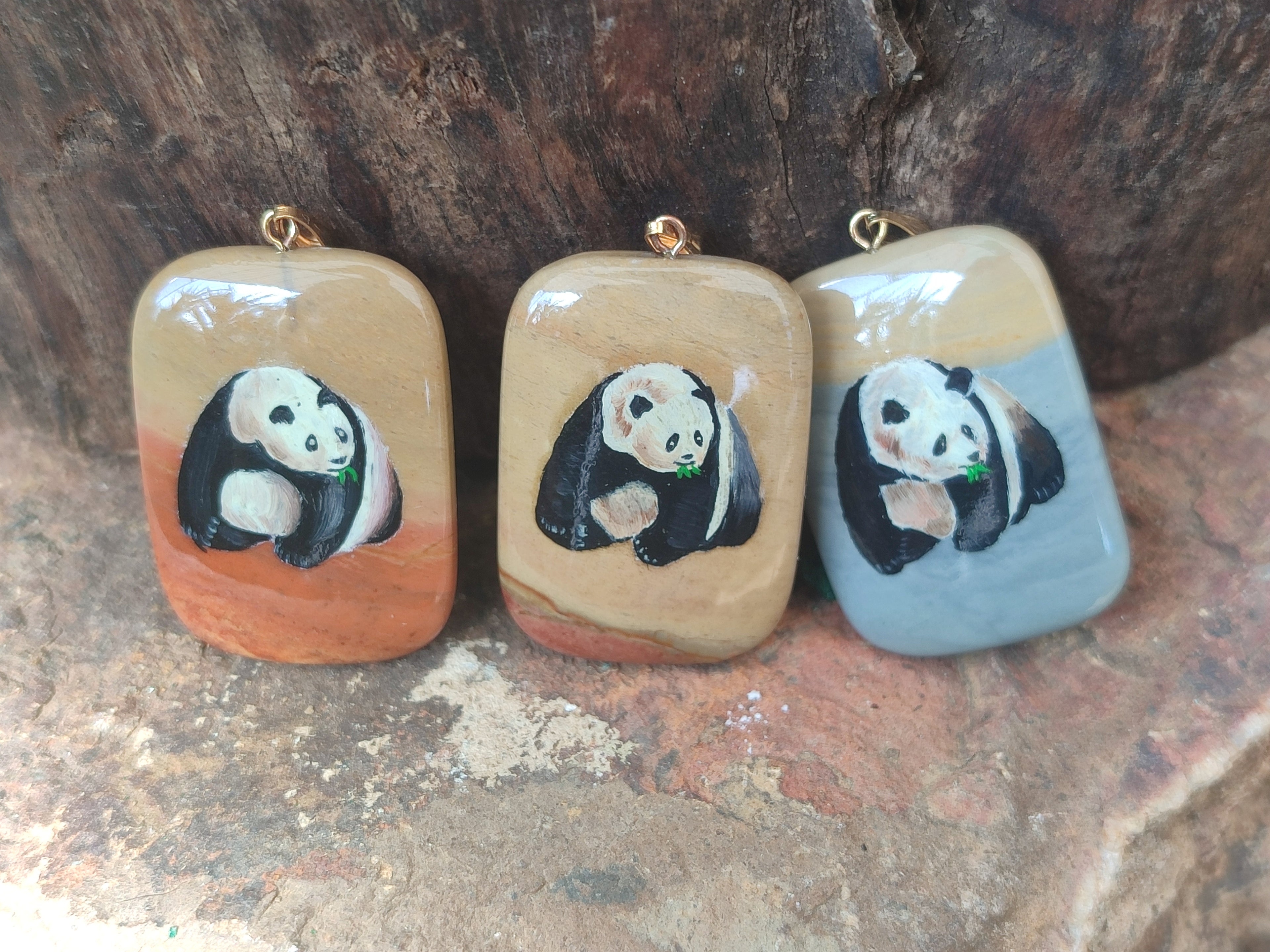 Polished Polychrome Jasper Pendant with Hand Painted Panda - sold per item - From Madagascar - Toprock Gemstones and Minerals 