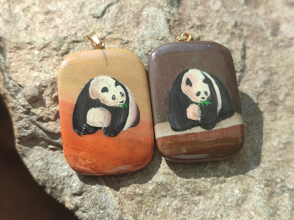 Polished Polychrome Jasper Pendant with Hand Painted Panda - sold per item - From Madagascar - Toprock Gemstones and Minerals 