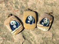 Polished Picture Stone Pendant with Hand Painted Panda- Sold Per Item - From Namibia