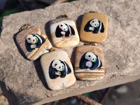Polished Picture Stone Pendant with Hand Painted Panda- Sold Per Item - From Namibia