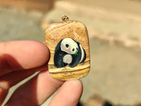 Polished Picture Stone Pendant with Hand Painted Panda- Sold Per Item - From Namibia