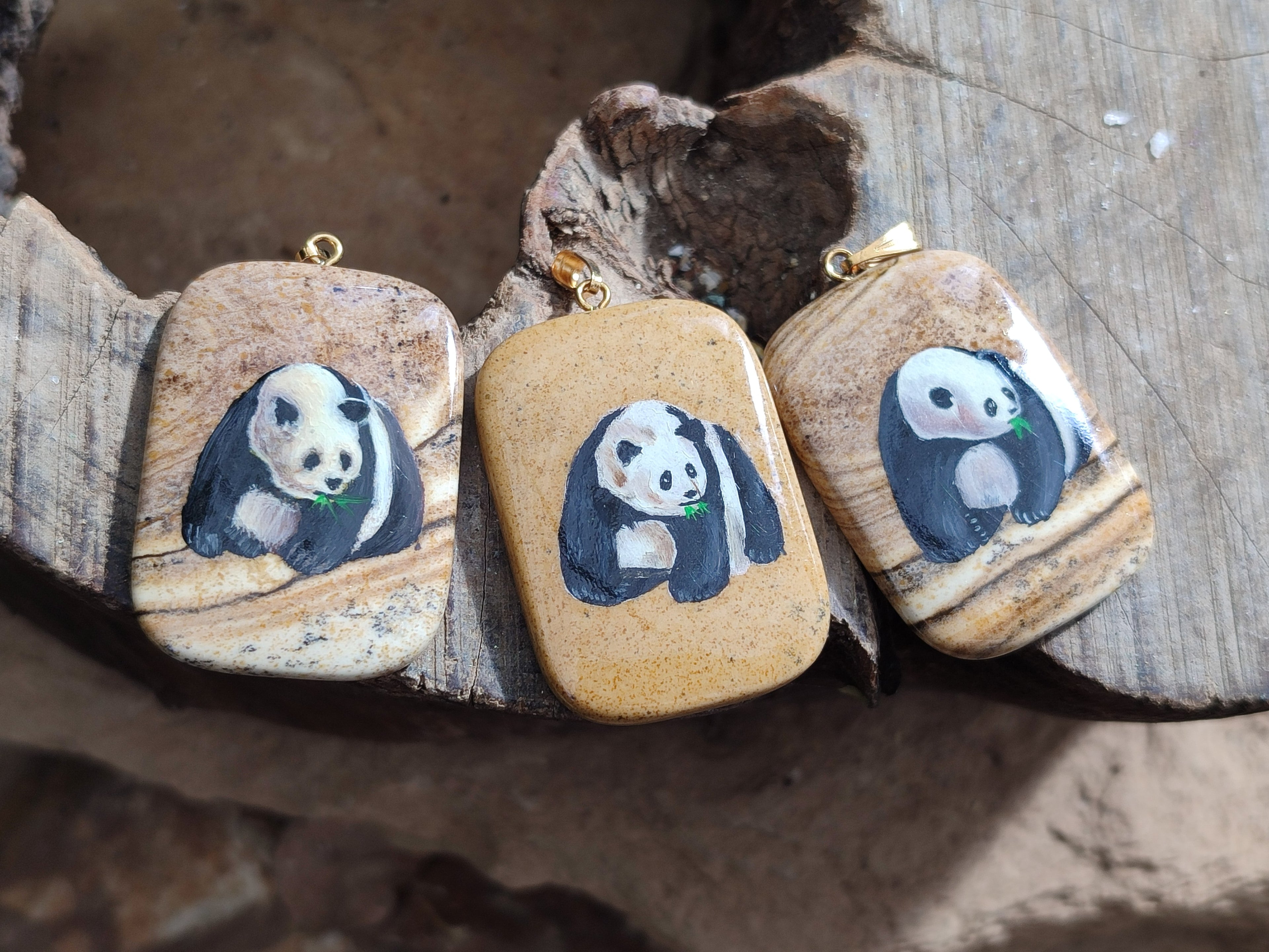 Polished Picture Stone Pendant with Hand Painted Panda- Sold Per Item - From Namibia - Toprock Gemstones and Minerals 