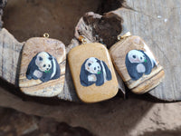 Polished Picture Stone Pendant with Hand Painted Panda- Sold Per Item - From Namibia