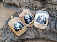 Polished Picture Stone Pendant with Hand Painted Panda- Sold Per Item - From Namibia
