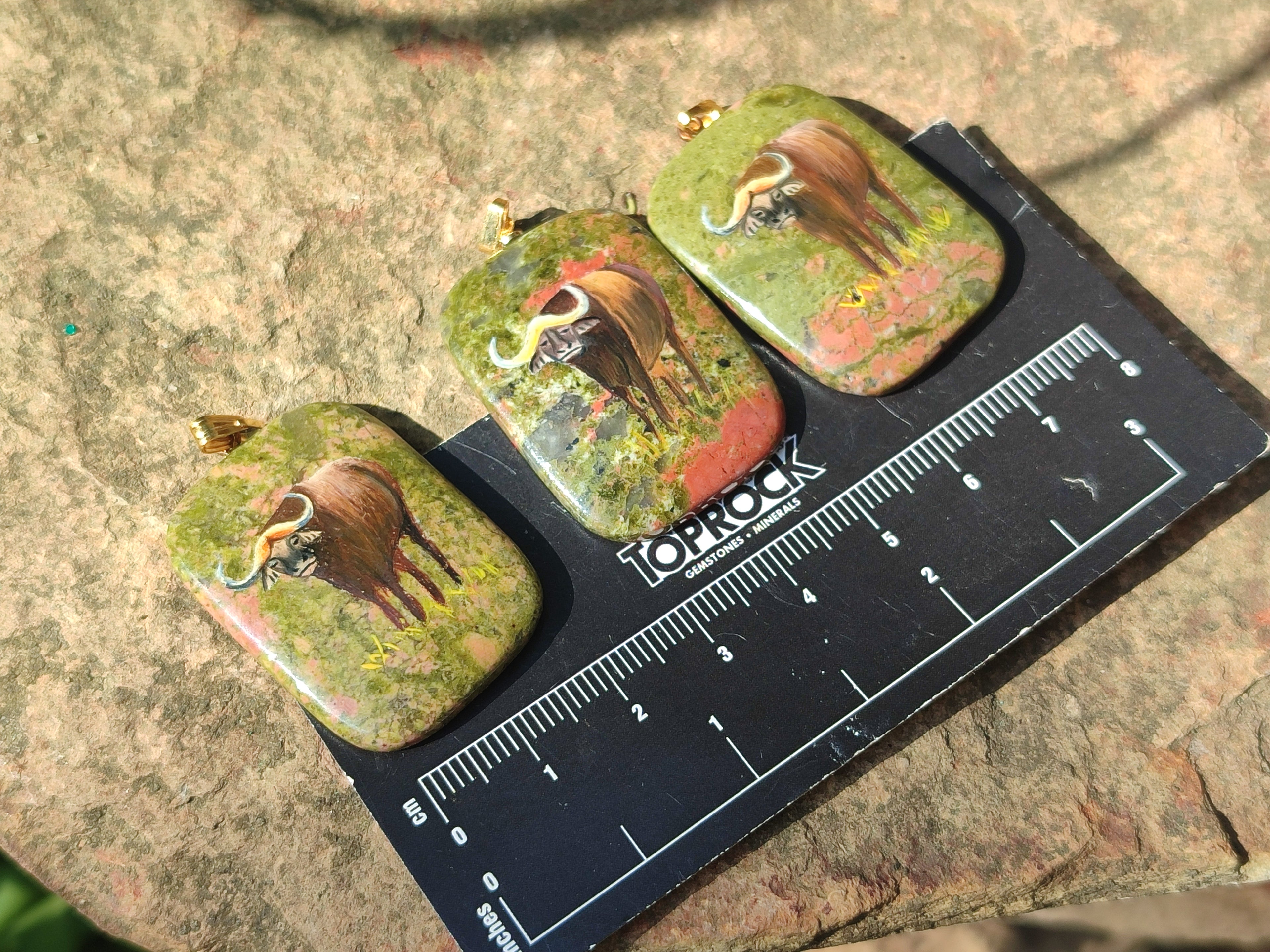 Polished Unakite Pendant with Hand Painted Buffalo - Sold Per Item - From South Africa - Toprock Gemstones and Minerals 