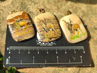 Polished Picture Stone Pendant with Hand Painted Kudu - Sold Per Item - From Namibia